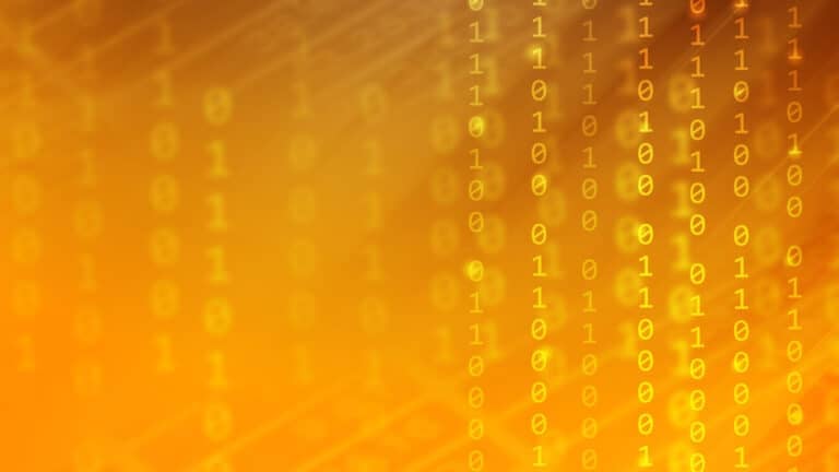 Orange gradient color with binary code and stripe line, technology background